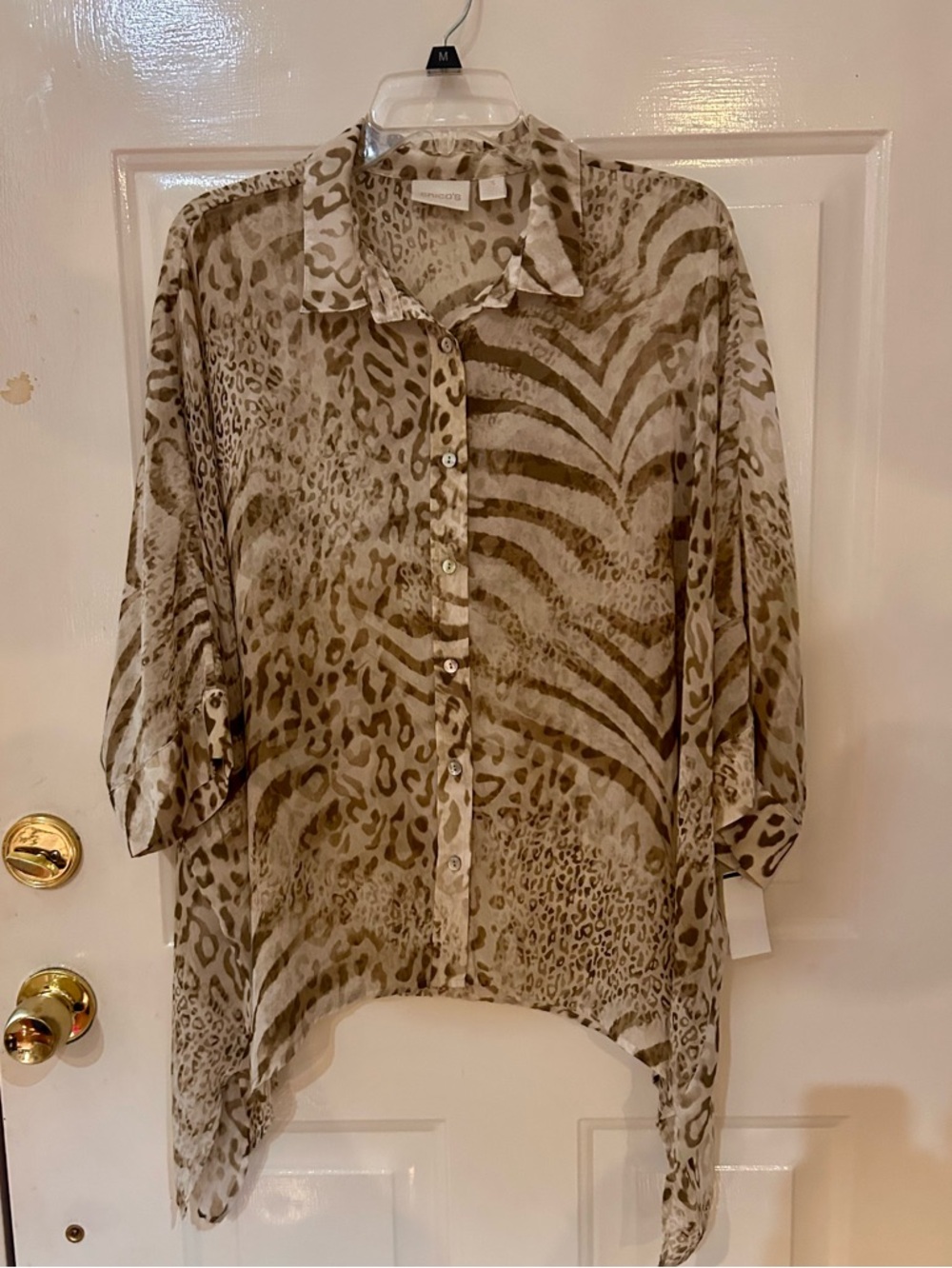 Chico's Animal Print Button-Down Blouse in Brown and Cream